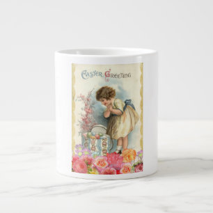 Tasse Géante Vintage Happy Girl Salutation de Pâques OEufs colo