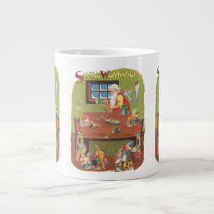 Tasse Géante Vintage Noël Père Noël avec elfes dans l'atelier