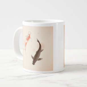 Tasse Géante Yin Yang Koi pêche dans la peinture orientale de