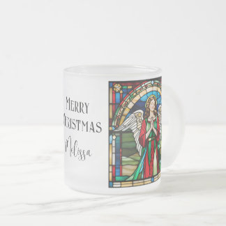 Tasse Givré Ange de Noël vitrail rouge et vert