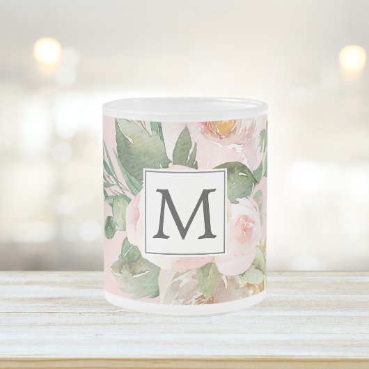 Tasse Givré Aquarelle moderne Fleurs roses Monogrammes