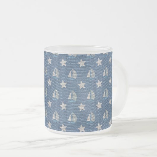 Tasse Givré Bateaux à voile sur Blue Linen (Devant droit)