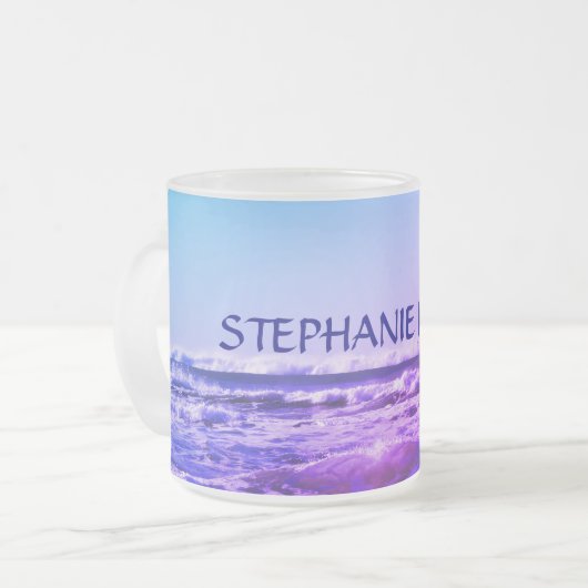 Tasse Givré Beach Ocean Wave Nom Monogramme Water Pink Ombre (Devant gauche)