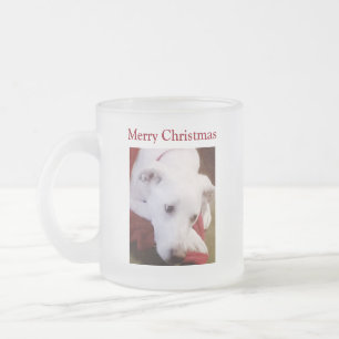 Tasse Givré Beau Snowy Blanc Chien Chien Chien Rouge Noël