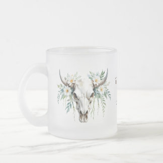 Tasse Givré Boho Chic Aquarelle Florale Vache Crâne