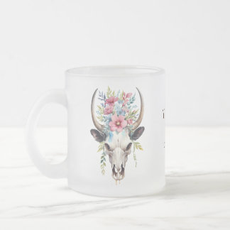 Tasse Givré Boho Chic Aquarelle Florale Vache Crâne