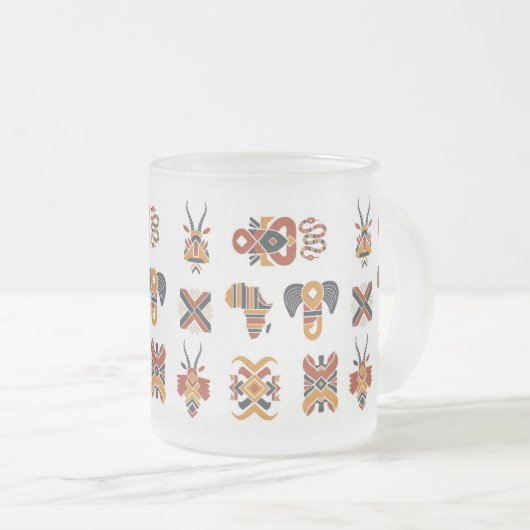 Tasse Givré Boho Geometric Pattern Mug, Earthy Tones Cup (Devant droit)