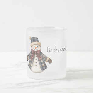 Tasse Givré Bonhomme de neige de Noël à carreaux rouges et ble