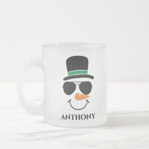 Tasse Givré bonhomme de neige de Noël personnalisé avec nom pe