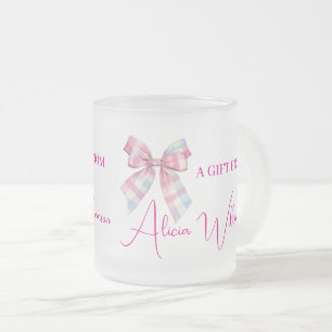 Tasse Givré Cadeau personnalisé de joli nœud bleu et rose