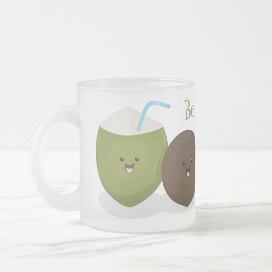 Tasse Givré Caricature de noix de coco kawaii joyeux (Gauche)