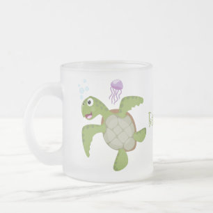 Tasse Givré Caricature joyeuse de tortue de mer verte mignonne