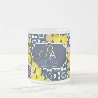 Tasse Givré Carreaux Méditerranéens au Citron Bleu Nuit Blanc