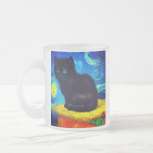 Tasse Givré Chat Nuit Étoilée de Style Van Gogh