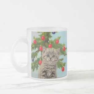 Tasse Givré Chat vintage et sapin de Noël