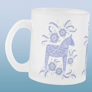 Tasse Givré Cheval de Dala suédois Périwinkel bleu et blanc
