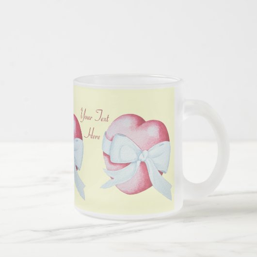 Tasse Givré coeur rouge attaché avec ruban blanc arc romantiqu (Droit)