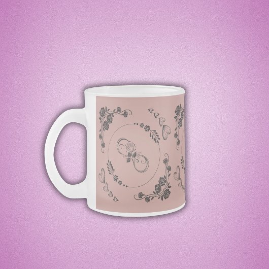 Tasse Givré Coeurs noirs simples, Floral, Infinité sur rose |