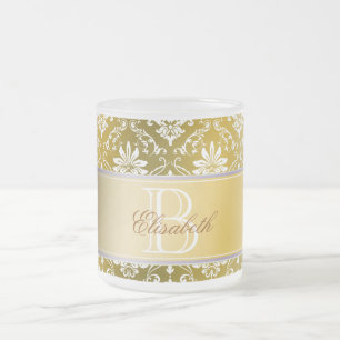 Tasse Givré Damassé jaune de monogramme et blanche d'or