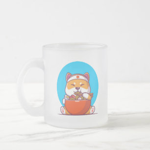 Tasse Givré Dessin animé de Shiba Inu mignon mangeant des noui