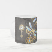 Tasse Givré Dragonflies de Steampunk sur arrière - plan rayé b (Devant gauche)