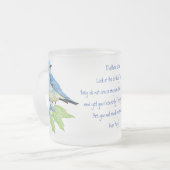 Tasse Givré Écriture Encourageante Matthieu 6:26, Oiseau Art (Devant gauche)