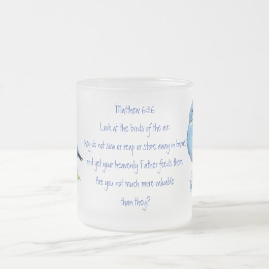 Tasse Givré Écriture Encourageante Matthieu 6:26, Oiseau Art (Centre)