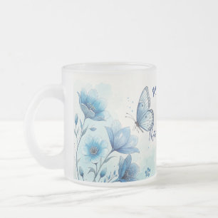 Tasse Givré Elégant bleu floral & papillon personnalisé