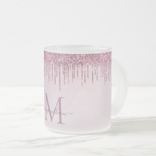 Tasse Givré Élégant Rose de Parties scintillant Monogramme (Devant droit)