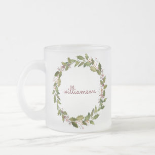 Tasse Givré Élégante couronne de Noël personnalisée Script