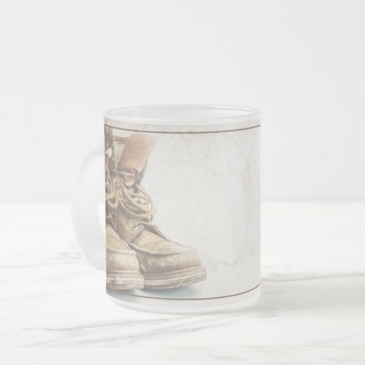 Tasse Givré Faire-part de retraite avec bottes anciennes V1.0 (Devant gauche)