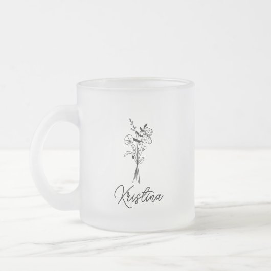 Tasse Givré Fleur de naissance de février & Nom en écriture él (Gauche)