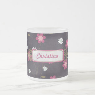 Tasse Givré Fleurs roses Coupe de café en verre givrée