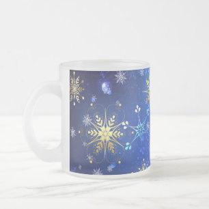 Tasse Givré Fond bleu de Noël avec flocons d'or