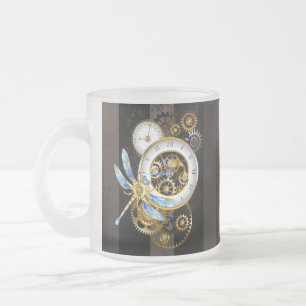 Tasse Givré Horloge Steampunk avec libellule mécanique