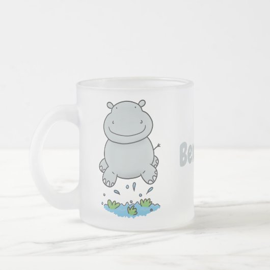 Tasse Givré Illustration de saut en hippo mignon (Gauche)