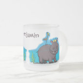 Tasse Givré Ippopotame drôle mignon avec dessin animé d'oiseau (Devant droit)