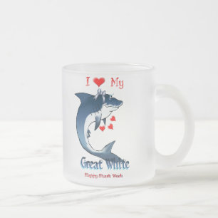 Tasse Givré J'aime mes GRANDES chemises de requin BLANC