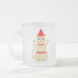 Tasse Givré Joli Chat de Noël avec Nom Personnalisé