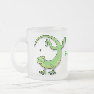 Tasse Givré Joli gecko vert salutations avec dessin animé