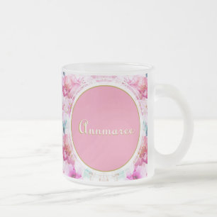 Tasse Givré Joli nom personnalisé Floral rose et or
