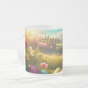 Tasse Givré Joyeuses Pâques dans un paysage printanier