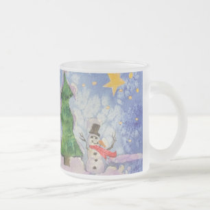 Tasse Givré Joyeux Arbre De Noël Et Aquarelle De Snowman Froid