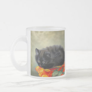Tasse Givré Kitten noir vintage avec couverture de fleurs roug