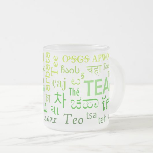 Tasse Givré Le thé dans toutes les langues en vert (Devant droit)