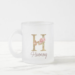 Tasse Givré Lettre de nom personnalisée H Roses roses blush fe