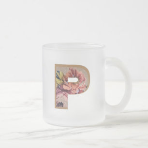 Tasse Givré LETTRE INITIALE Florale Rustique P MONogramme