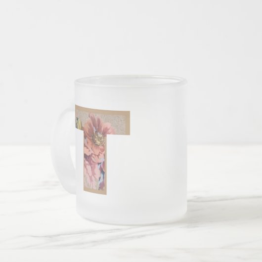 Tasse Givré LETTRE INITIALE Florale Rustique T MONogramme (Devant gauche)
