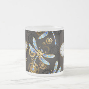Tasse Givré Libellules Steampunk sur fond rayé marron