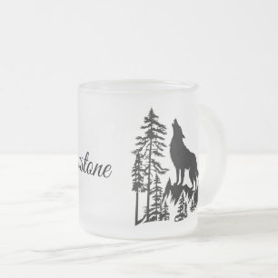 Tasse Givré Loup de Tige-Yellowstone en verre dépoli